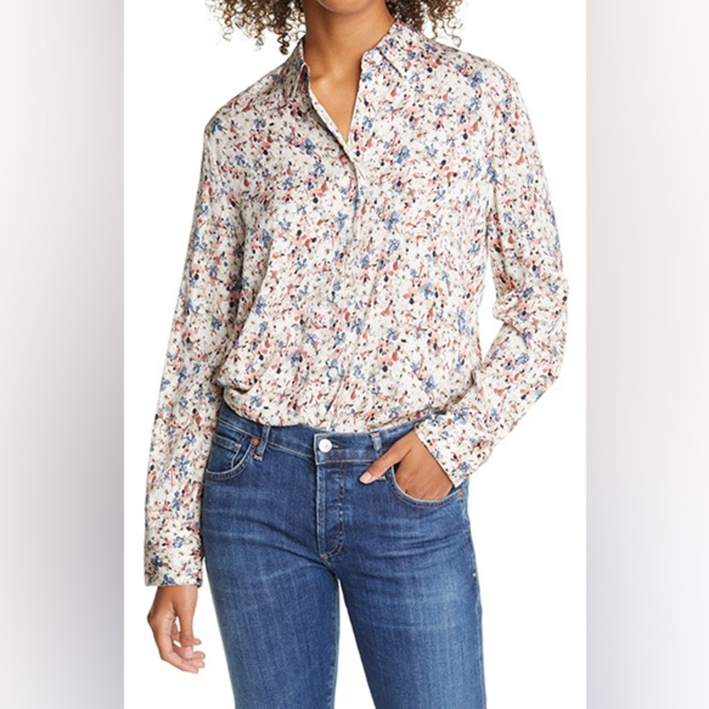 Nordstrom Signature Stretch Silk Button-Up Shirt‎ Women’s Size Small